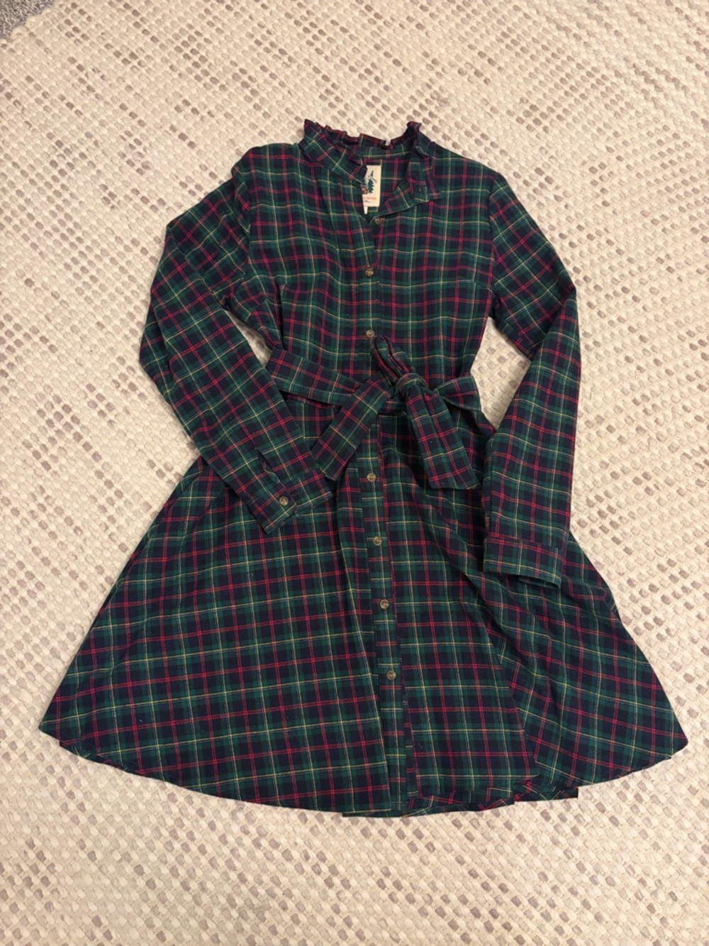 Kiel James Patrick Green Plaid Button-Front Shirt Dress with Belt